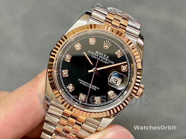 Rolex Datejust 36 Everose Gold Black Diamond Dial M126231 0019 Women's Watch