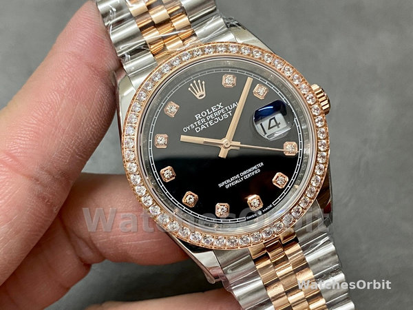 Rolex Datejust 36 Steel & Everose Gold Black Dial Diamond Bezel m126281rbr 0007