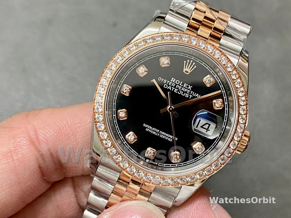 Rolex Datejust 36 Steel & Everose Gold Black Dial Diamond Bezel m126281rbr 0007