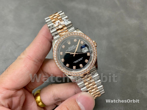 Rolex Datejust 36 Steel & Everose Gold Black Dial Diamond Bezel m126281rbr 0007