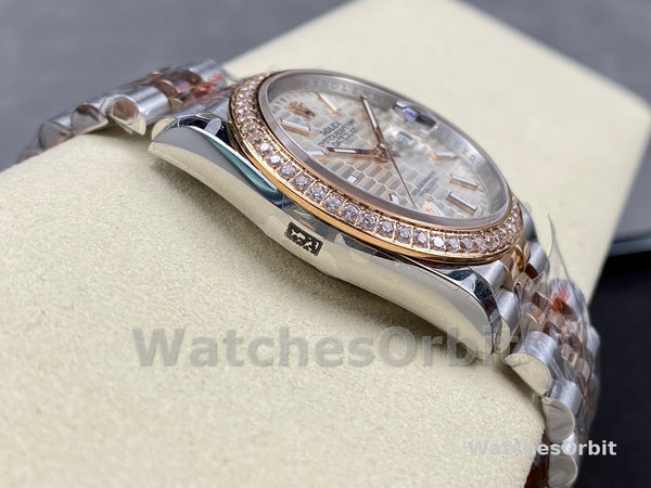 Rolex Datejust 36 Steel & Everose Gold Silver Fluted-Motif Dial Diamond Bezel M126281RBR 0021 Women's Watch