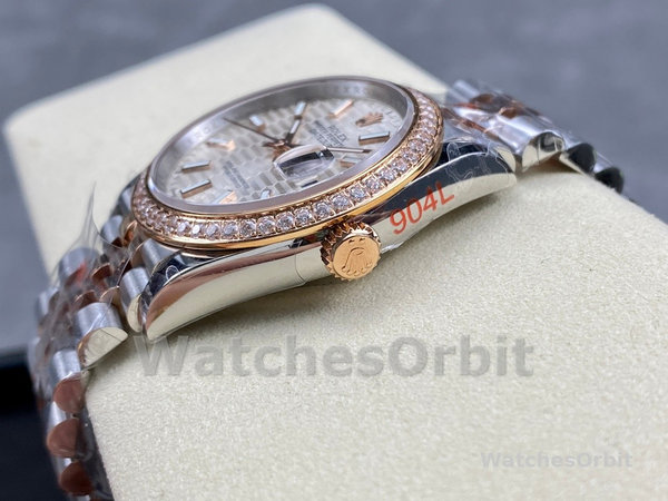 Rolex Datejust 36 Steel & Everose Gold Silver Fluted-Motif Dial Diamond Bezel M126281RBR 0021 Women's Watch