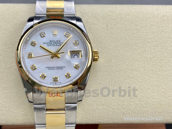 Rolex Datejust 36 Steel & Yellow Gold Mother of Pearl Diamond Dial M126203 0024 Women's Watch