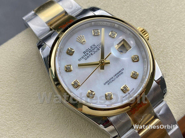 Rolex Datejust 36 Steel & Yellow Gold Mother of Pearl Diamond Dial M126203 0024 Women's Watch