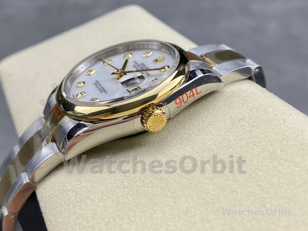 Rolex Datejust 36 Steel & Yellow Gold Mother of Pearl Diamond Dial M126203 0024 Women's Watch