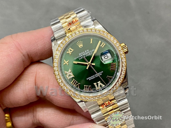 Rolex Datejust 36 Yellow Gold & Diamonds Olive Green Diamond Pave Roman Dial m126283rbr 0011
