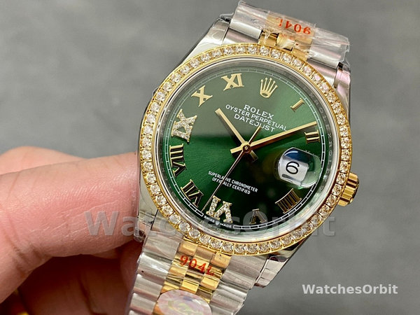 Rolex Datejust 36 Yellow Gold & Diamonds Olive Green Diamond Pave Roman Dial m126283rbr 0011