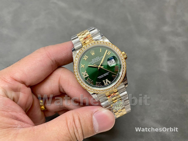 Rolex Datejust 36 Yellow Gold & Diamonds Olive Green Diamond Pave Roman Dial m126283rbr 0011