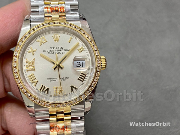 Rolex Datejust 36 Yellow Gold & Diamonds Silver Diamond Pave Roman Dial m126283rbr 0017