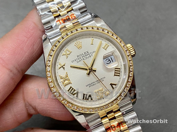 Rolex Datejust 36 Yellow Gold & Diamonds Silver Diamond Pave Roman Dial m126283rbr 0017