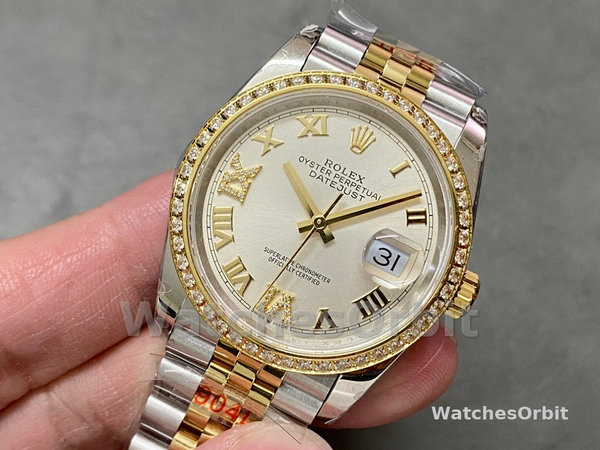 Rolex Datejust 36 Yellow Gold & Diamonds Silver Diamond Pave Roman Dial m126283rbr 0017