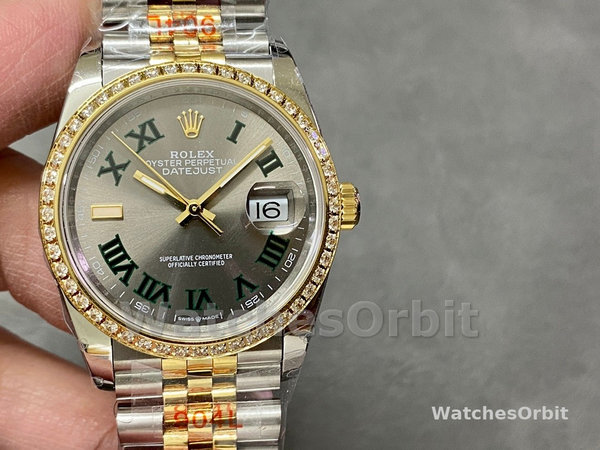 Rolex Datejust 36 Yellow Gold & Diamonds Slate Wimbledon Roman Dial m126283rbr 0021