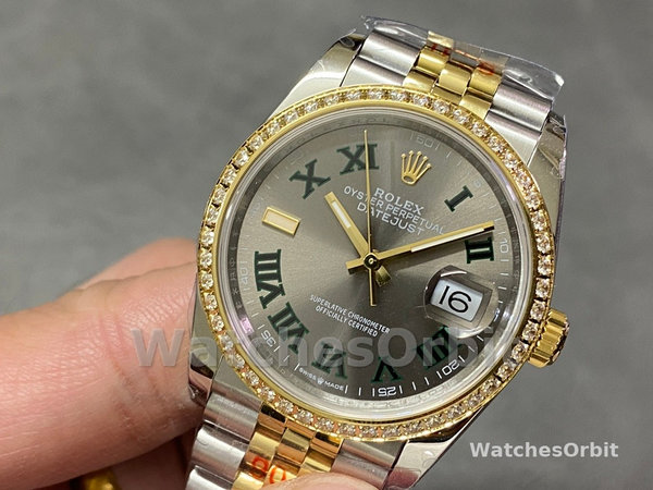 Rolex Datejust 36 Yellow Gold & Diamonds Slate Wimbledon Roman Dial m126283rbr 0021