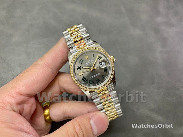 Rolex Datejust 36 Yellow Gold & Diamonds Slate Wimbledon Roman Dial m126283rbr 0021