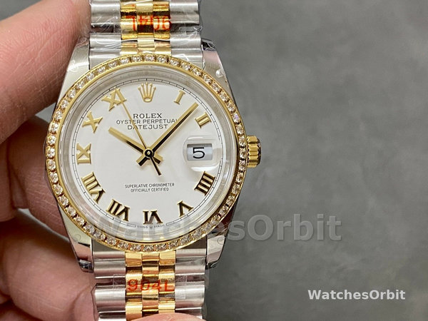 Rolex Datejust 36 Yellow Gold & Diamonds White Roman Dial M126283RBR 0015 Women's Watch