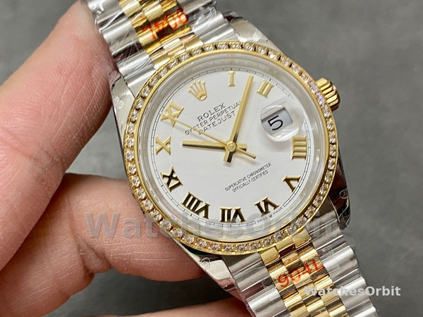 Rolex Datejust 36 Yellow Gold & Diamonds White Roman Dial M126283RBR 0015 Women's Watch