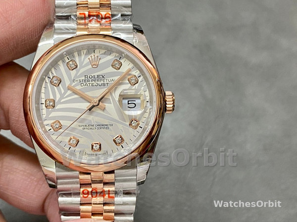 Rolex Datejust 36mm 126201 0038 Silver Palm Motif Dial Oyster Bracelet Watch