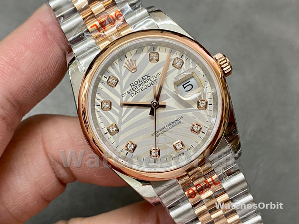 Rolex Datejust 36mm 126201 0038 Silver Palm Motif Dial Oyster Bracelet Watch