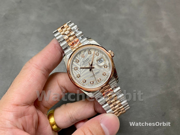 Rolex Datejust 36mm 126201 0038 Silver Palm Motif Dial Oyster Bracelet Watch