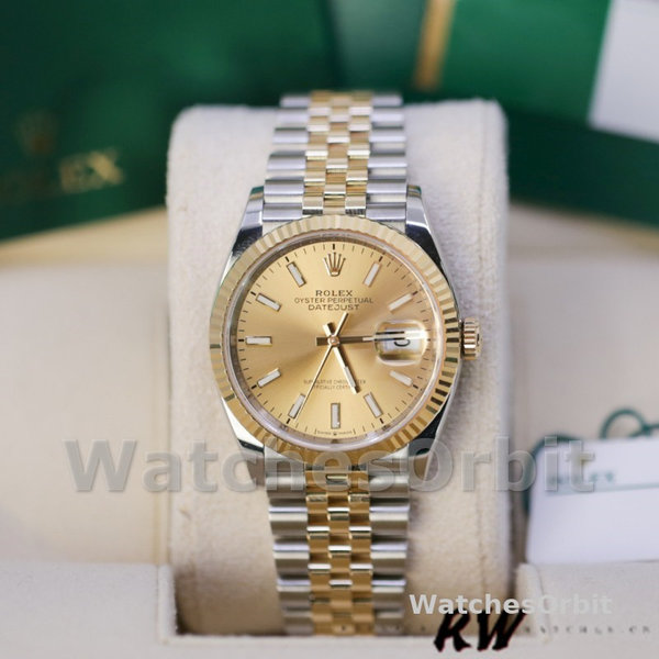 Rolex Datejust 36MM 126233 0015 Champagne Index Dial Fluted Bezel Unisex Replica Watch