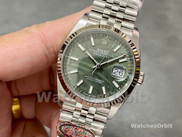 Rolex Datejust 36mm Fluted Bezel Green Palm Index Dial Jubilee 126234 0047