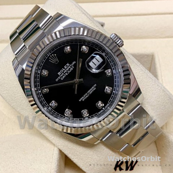 Rolex Datejust 41 Fluted Bezel Black Diamond Dial m126334 0011 Mens Replica Watch