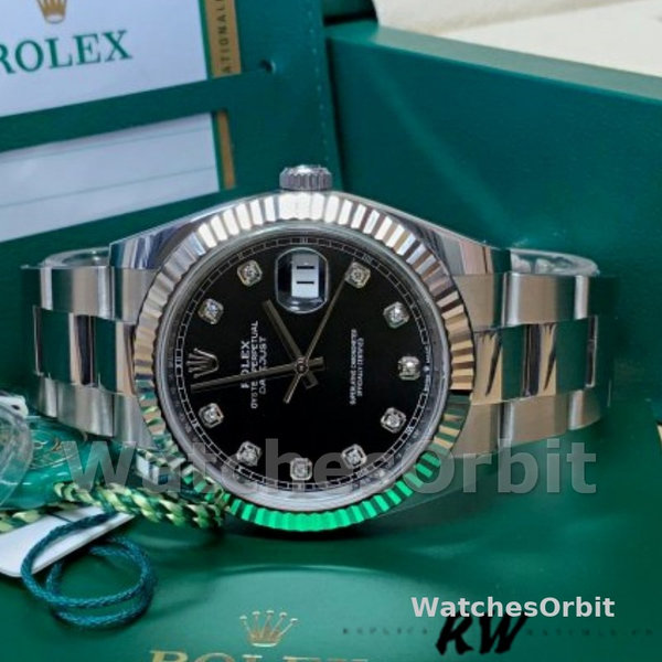Rolex Datejust 41 Fluted Bezel Black Diamond Dial m126334 0011 Mens Replica Watch
