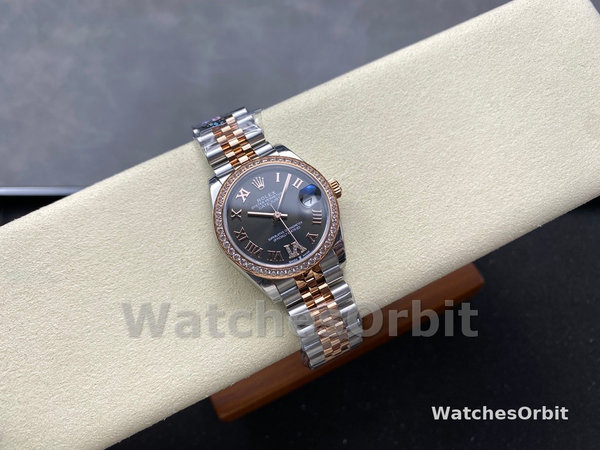 Rolex Datejust Lady 31 Rose Gold Steel Slate Roman Diamond VI Dial & Diamond Bezel Jubilee Bracelet 278381RBR