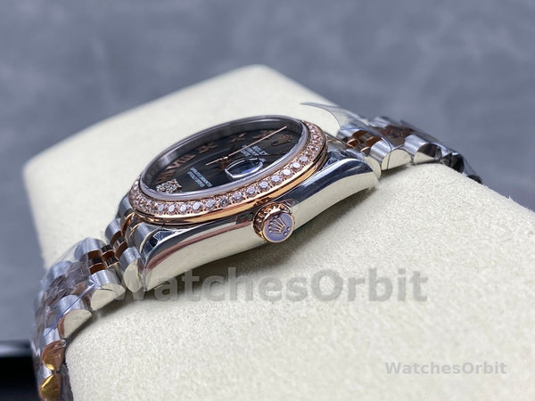 Rolex Datejust Lady 31 Rose Gold Steel Slate Roman Diamond VI Dial & Diamond Bezel Jubilee Bracelet 278381RBR