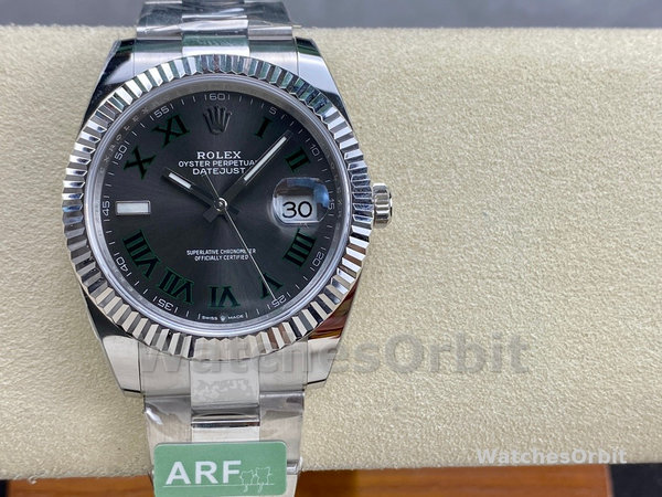 Rolex Datejust m126334 0021 Fluted Bezel Grey Wimbledon Dial 41MM Mens Replica Watch