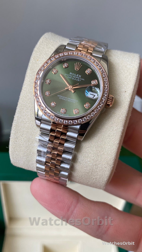 Rolex Datejust Olive Green Diamond Steel & Rose Gold 279381RBR 0007 Lady Watch