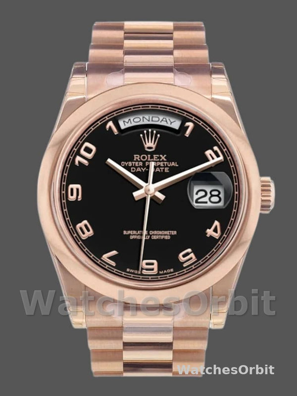 Rolex Day-Date 118205 Black Arabic Dial 36mm Unisex Replica Watch