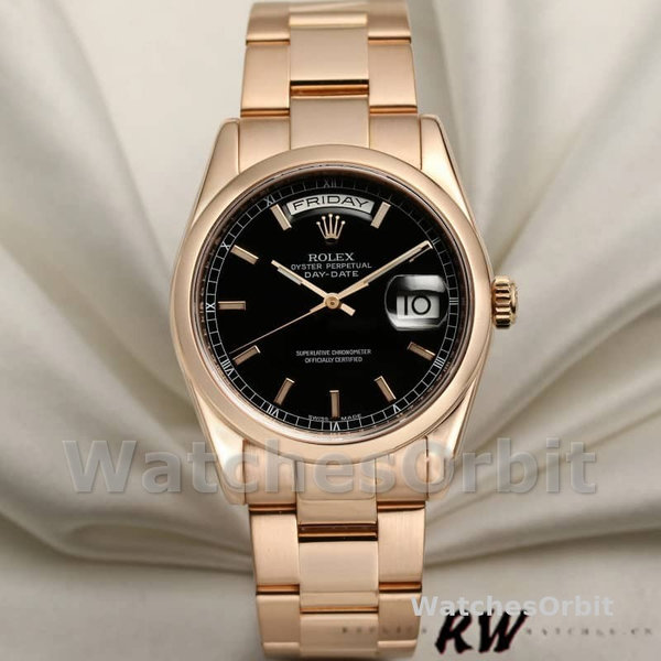 Rolex Day Date 118205 Black Dial Rose Gold 36mm Unisex Replica Watch