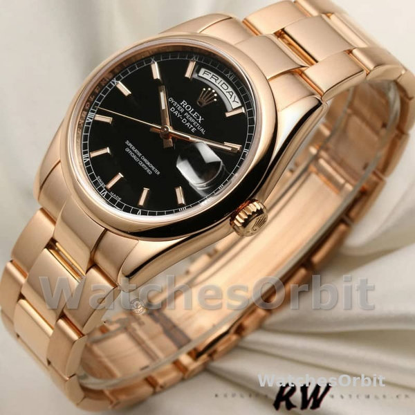 Rolex Day Date 118205 Black Dial Rose Gold 36mm Unisex Replica Watch
