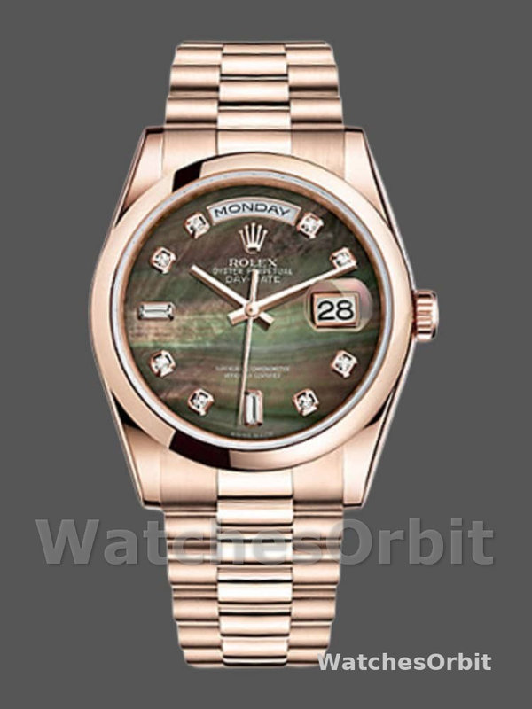 Rolex Day-Date 118205 Dark Mother of Pearl Black Dial 36mm Unisex Replica Watch