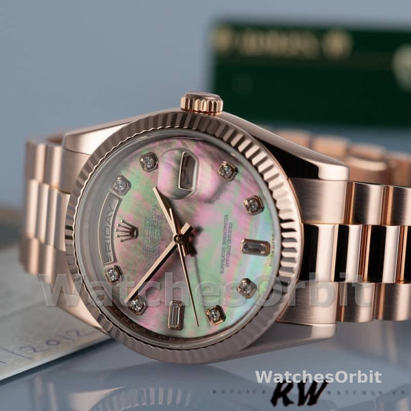 Rolex Day-Date 118205 Dark Mother of Pearl Black Dial 36mm Unisex Replica Watch