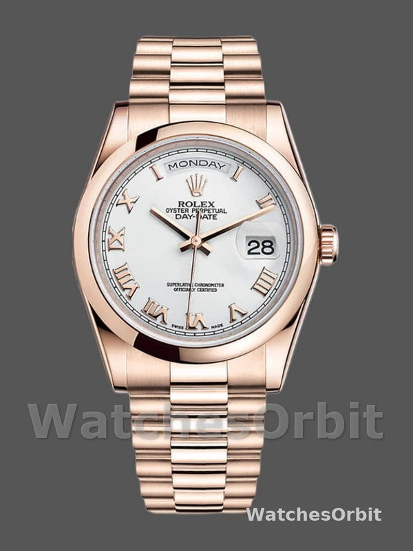 Rolex Day-Date 118205 Everose Gold White Dial 36mm Unisex Replica Watch