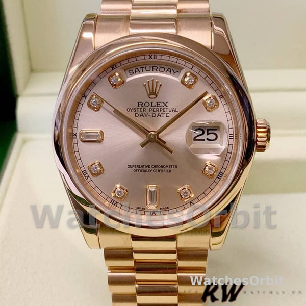 Rolex Day-Date 118205 Pink Diamond Dial 36mm Unisex Replica Watch