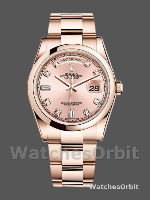 Rolex Day-Date 118205 Rose Gold Pink Diamond Dial 36mm Unisex Replica Watch