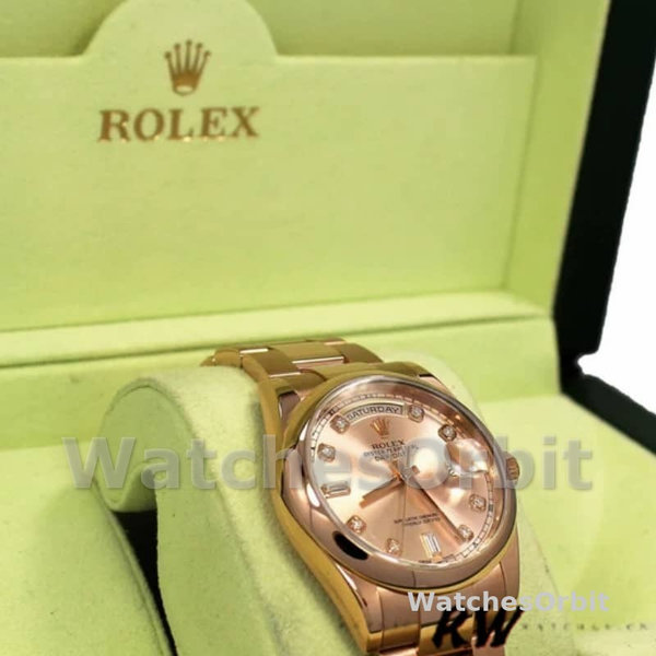 Rolex Day-Date 118205 Rose Gold Pink Diamond Dial 36mm Unisex Replica Watch