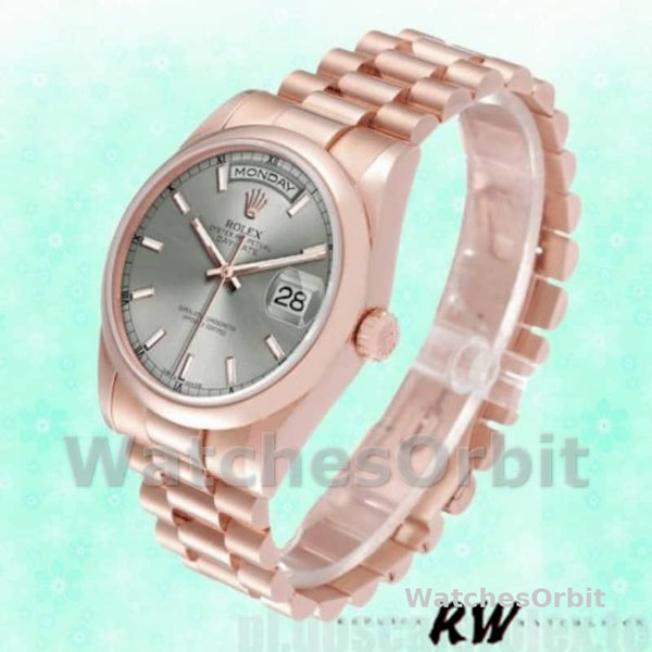 Rolex Day-Date 118205 Rose Gold Rhodium Grey Dial 36mm Unisex Replica Watch