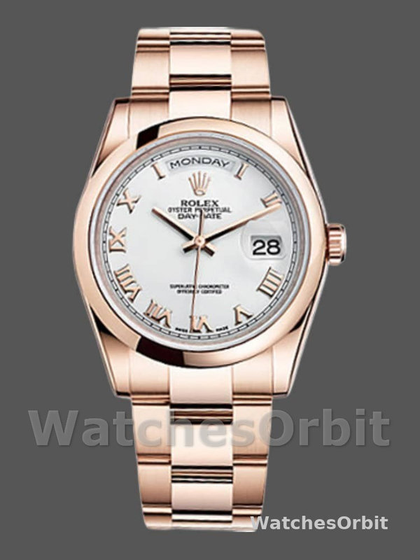 Rolex Day-Date 118205 White Roman Numeral Dial 36mm Unisex Replica Watch