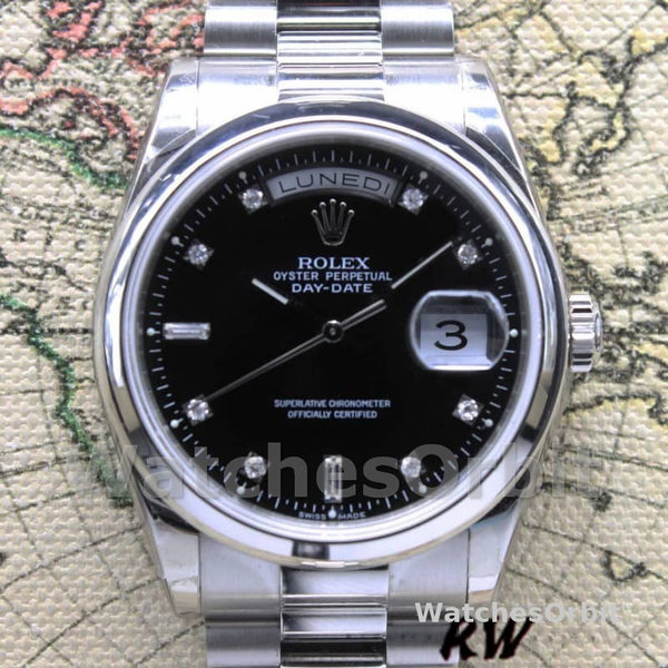 Rolex Day Date 118206 Black Diamond Dial 36mm Unisex Replica Watch
