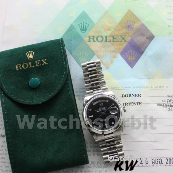 Rolex Day Date 118206 Black Diamond Dial 36mm Unisex Replica Watch