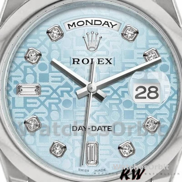 Rolex Day-Date 118206 Ice Blue Diamonds Dial 36mm Unisex Replica Watch