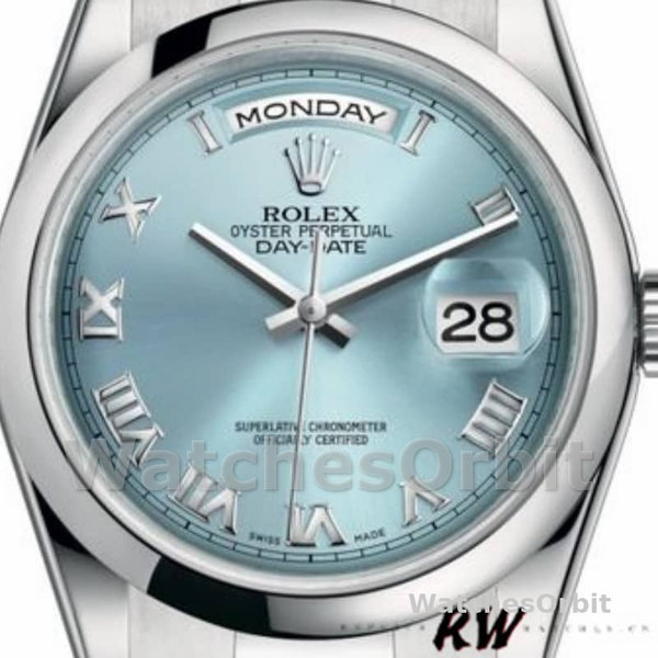 Rolex Day-Date 118206 Ice Blue Roman Numeral Dial 36mm Unisex Replica Watch