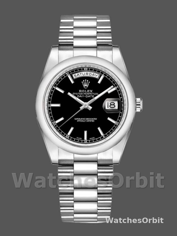 Rolex Day Date 118206 Platinum Black Dial 36mm Unisex Replica Watch