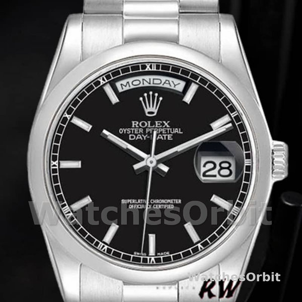 Rolex Day Date 118206 Platinum Black Dial 36mm Unisex Replica Watch