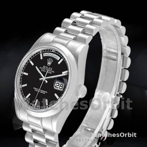 Rolex Day Date 118206 Platinum Black Dial 36mm Unisex Replica Watch