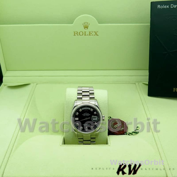 Rolex Day Date 118206 Platinum Black Diamond Dial 36mm Unisex Replica Watch